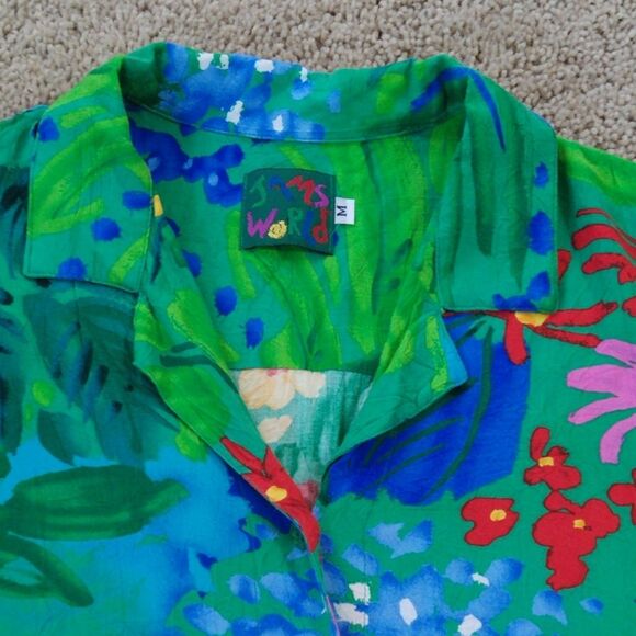 JAMS World Sea Flower Retro Hawaiian Tropical Vacay Shirt Size Medium - Picture 3 of 10